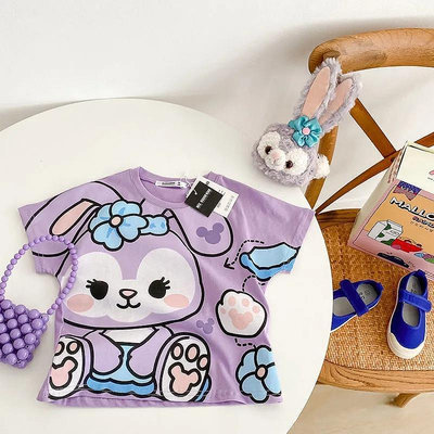 熱銷推薦兒童短袖t恤夏裝23新款洋氣寶寶6可愛卡通男童女童紫色短袖上衣