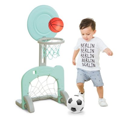 5Cgo【樂趣購】560134222609 兒童籃球架足球門二合一幼兒園室內戶外玩具可升降送球院子室內運動用品戶外親子玩