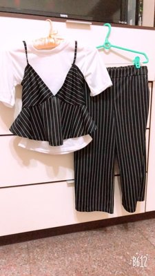 全新 韓版~ 3件式 背心+褲裙 條紋套裝