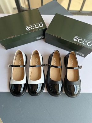 ECCO愛步2023女鞋漆皮淺口低跟小皮鞋圓頭韓版時尚百搭樂福鞋35-40