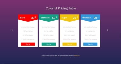 Colorful Pricing Table 響應式網頁模板、HTML5+CSS3、網頁設計  #06014