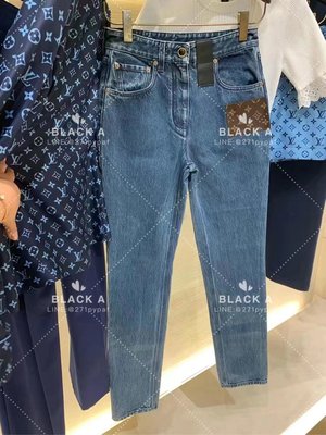【BLACK A】LV 22FW 褪染藍色monogram 貼飾牛仔褲