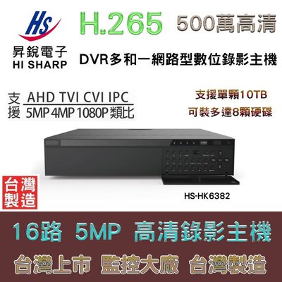 昇銳 HI SHARP HS-HK6382 16CH H.265 500萬畫素 DVR 網路型數位錄影主機 手機遠端