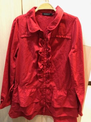 小花別針、專櫃品牌【epanouir】紅色長版襯衫式外套連身裙