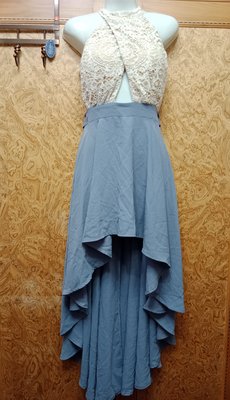 全新【唯美良品】VS-VOGUE 米藍色蕾絲拼接洋裝/禮服~ W420-5572.