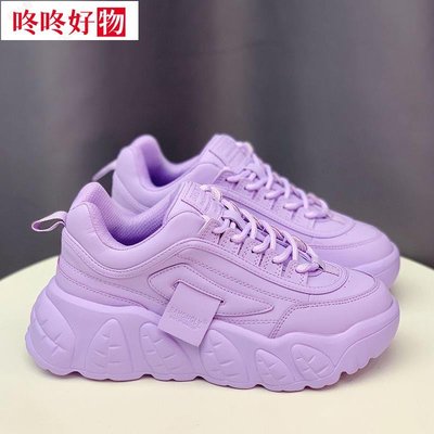 韓國時尚透氣網眼運動休閒鞋紫色厚底爸爸鞋~咚咚好物