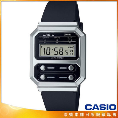 【柒號本舖】CASIO 卡西歐懷舊復古電子膠帶錶-黑 / A100WEF-1A (台灣公司貨)