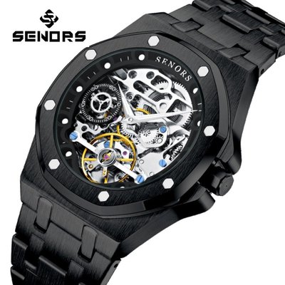 【潮裡潮氣】賽娜斯SENORS全鏤空高檔商務手錶不銹鋼全自動男士機械錶SN206