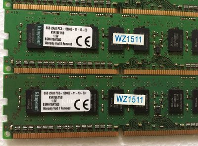 金士頓 DDR3 1600 ECC KVR16E11/8 8G PC3-12800E純ECC伺服器記憶體