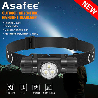 Asafee HP330超亮戶外頭燈多檔開關便攜手電筒使用18650IP66防水