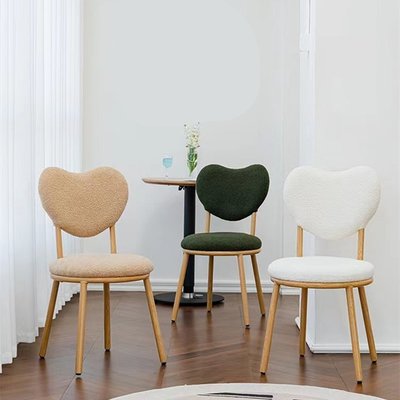 定制 ins網紅心形椅子北歐家用化妝凳設計師羊羔絨餐椅創意休閑靠背椅