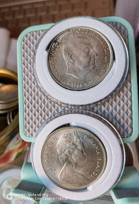 1966年西班牙弗朗哥100比塞塔銀幣19克，800銀，品相很好1966年巴哈馬海螺銀幣，