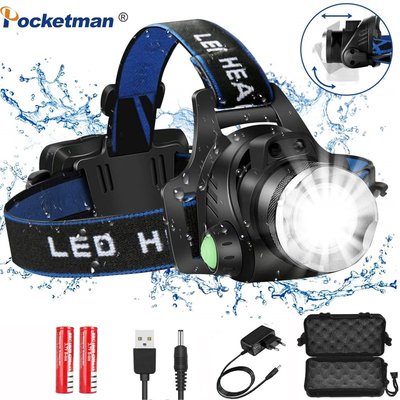 头燈5000流明LED前照燈T6 / L2 / v6 18650釣魚用可變焦大燈-星紀汽車/戶外用品