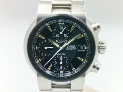 【發條盒子K0116】ORIS 豪利時 TT1計時碼錶 黑面自動計時三眼 不銹鋼鐵帶 經典錶款 7521-44