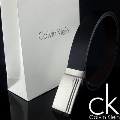 【CK專櫃正品】◎全新美國Calvin Klein 銀鐵牌紳士百搭雙面真皮帶 ◎可附原廠提袋
