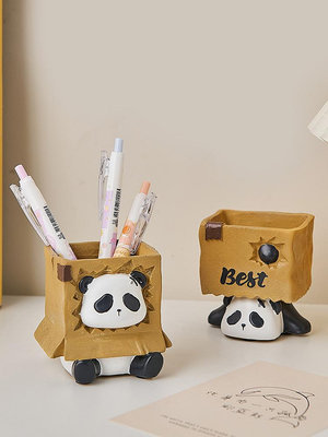 創意可愛熊貓筆筒收納盒辦公室桌面女孩學生書桌裝飾品擺件