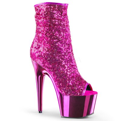 Shoes InStyle《七吋》美國品牌 PLEASER 原廠正品亮片鍍鉻金屬厚底高跟魚口短靴 出清『紫紅色』