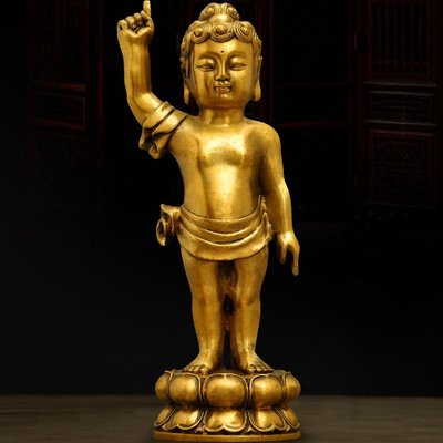 黃銅太子浴佛擺件釋迦牟尼佛像指天指地佛銅像風水工藝熱銷 促銷