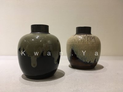 日本 雙色釉茶入 陶茶葉罐 古陶 茶葉罐 茶倉 茶入 茶道具 抹茶道 一對 可分售