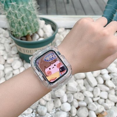 iWatch錶帶ApplewatchS87/2/3456通用透明連體蘋果手表保護防摔一體冰川表帶