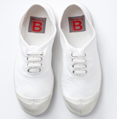 代購 法國bensimon 鶉手工製有機棉基本款白色綁帶帆布鞋