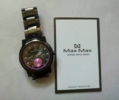 Max Max謝金燕代言黑與白的驚艷切割三眼陶瓷腕錶/黑/桃紫/ 公司貨
