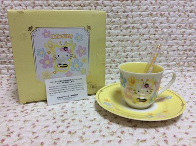 Sanrio hello kitty 25週年咖啡杯盤湯匙組—蜜蜂款《日本製.1999年商品》收藏特價出清