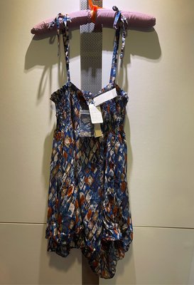 [ 3ways]++特價++新品入荷 cantwo設計師品牌 藍色菱格圖案抓皺設計棉質綁帶長版上衣+裙+洋裝(F)