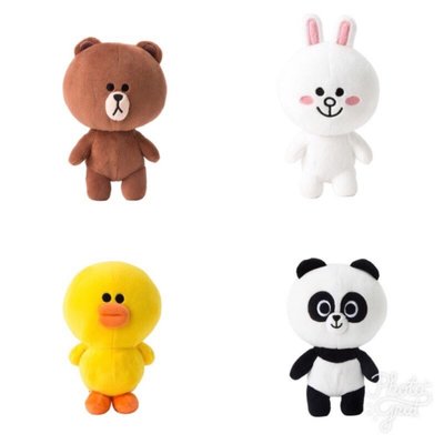 韓國正版 Line friends 18公分 娃娃熊大兔兔胖友絨毛娃娃 尺寸：10.5 x 18x 8.5公分可愛禮品