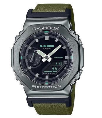 CASIO 卡西歐 G-SHOCK金屬X帆布農家橡樹雙顯錶(GM-2100CB-3A)