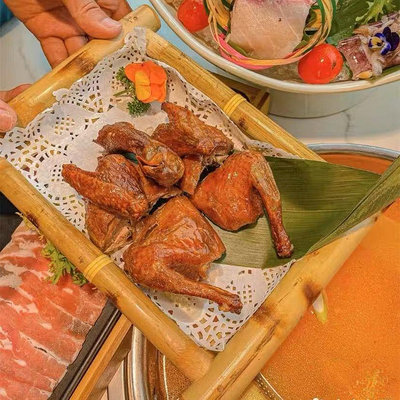 酥肉盤子網紅創意餐具竹編乳鴿盤特色酒店餐廳小吃盤火鍋餐具商用