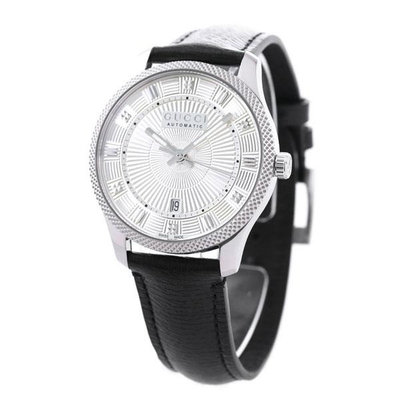 GUCCI YA126338 古馳 手錶 40mm 銀色面盤 黑色皮錶帶 女錶 男錶