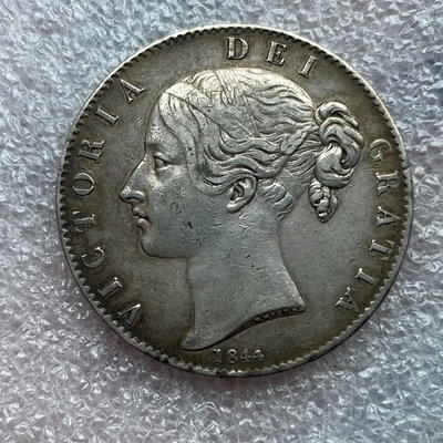AU好品1844英國維多利亞青年版克朗大銀幣