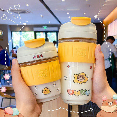 【精選好物】咖啡杯帶吸管女學生韓版可愛玻璃杯帶蓋耐高溫水杯高顏值便攜杯子
