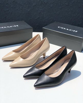 NaNa代購 Coach 女士素面羊皮高跟鞋 5.5CM中跟鞋 簡單大方 時尚百搭 附禮品盒