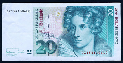 德國紙幣 1993年版 20馬克（植物學家 許塞爾） 8成左右品相 紙幣 紀念鈔 紙鈔【悠然居】412