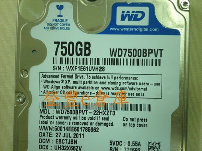 【登豐e倉庫】 YF143 WD7500BPVT-22HXZT3 750G SATA3 筆電硬碟