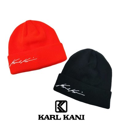 Cover Taiwan 官方直營 KARL KANI 嘻哈 塗鴉 情侶裝 刺繡 毛帽 針織帽 黑色 橘紅色 (預購)