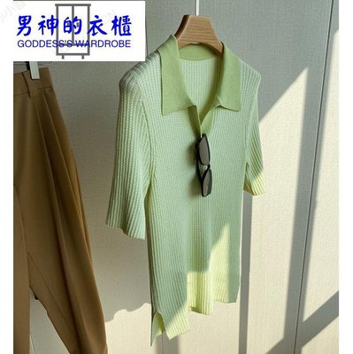 绿色polo领薄款冰丝针织短袖t恤女夏法式高级感别致正肩修身上衣-男神的衣櫃