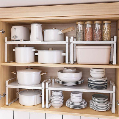 【米顏】可伸縮廚房分層置物架櫥柜隔板分層架柜內調料收納鍋具架桌面架子