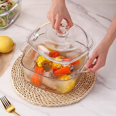 （特惠便宜有好貨）玻璃湯碗帶蓋耐熱耐高溫家用雙耳透明玻璃煲~佳樂優選