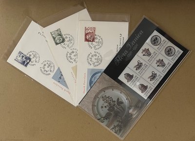 1975  1990 丹麥(皇家哥本哈根瓷器)瓷器首日封3枚及郵卡1套   丹麥郵票