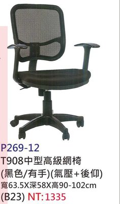 【進日興家具】P269-12 中型高級網椅 辦公椅(黑/有把手/氣壓+後仰) 電腦椅 台南。高雄。屏東 傢俱宅配