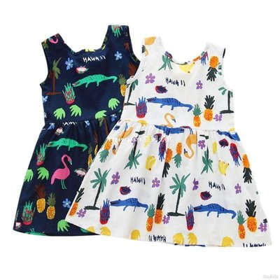 【熱賣精選】DOU KIDS 童裝 優質兒童鱷魚先生童裝夏季新款（帶黃色絲帶 寶貝女孩無袖連衣裙印花圖案連衣裙－