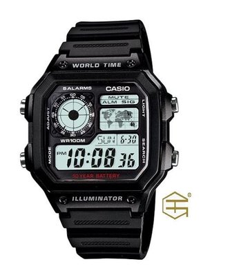 【天龜】 CASIO  十年電力世界時間經典錶款 AE-1200WH-1A