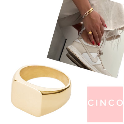 CINCO 葡萄牙精品 GIULIA RING 925純銀鑲24K金戒指 方形素面戒指