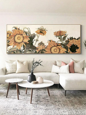 現代簡約向日葵客廳裝飾畫日式沙發背景墻面掛畫橫版北歐壁畫油畫熱心小賣家