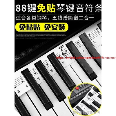 限時優惠88鍵鋼琴鍵盤貼紙電鋼琴電子琴琴鍵貼鍵盤條五線譜簡譜音符條免粘-促銷 正品 現貨