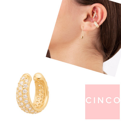 CINCO 葡萄牙精品 DIVA CLIP WHITE 925純銀鑲24K金 白鑽C型耳骨夾 無耳洞女孩必備