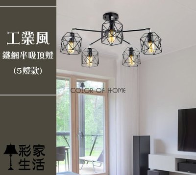 台南【彩家生活】 DS-B0065-5工業風「鐵網半 吸頂燈」5燈，房間/客廳